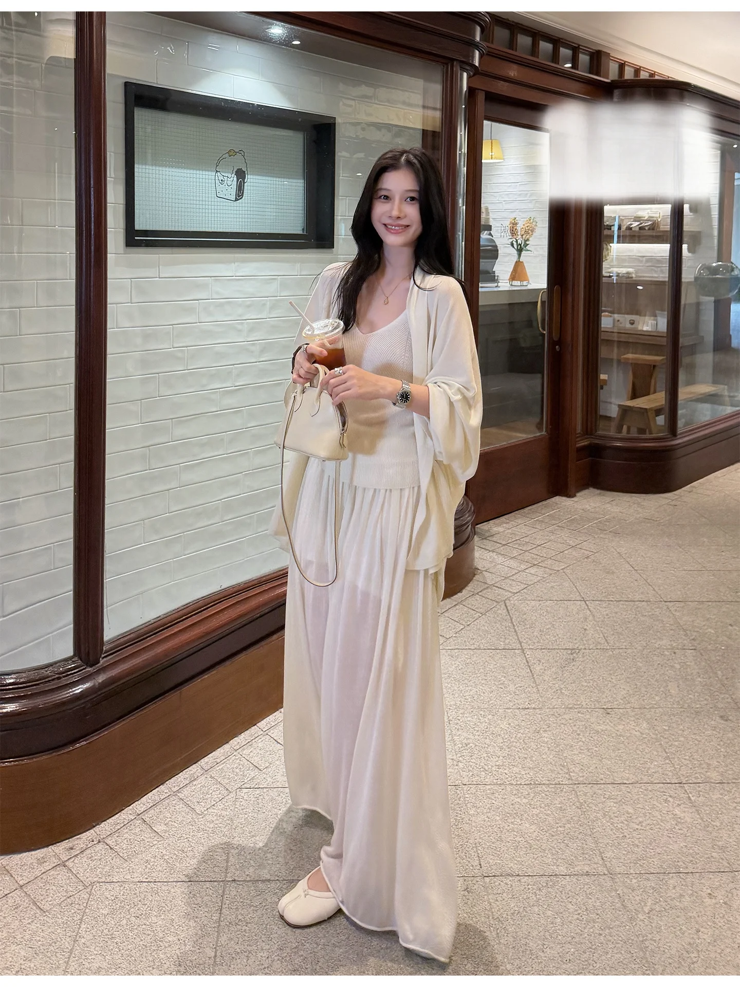 

EKOOL 00 Days Silk Knitted Set Women's Long Sve Open Cardigan High Waist Pleated Skirt Tee Piece Spring Faion Set