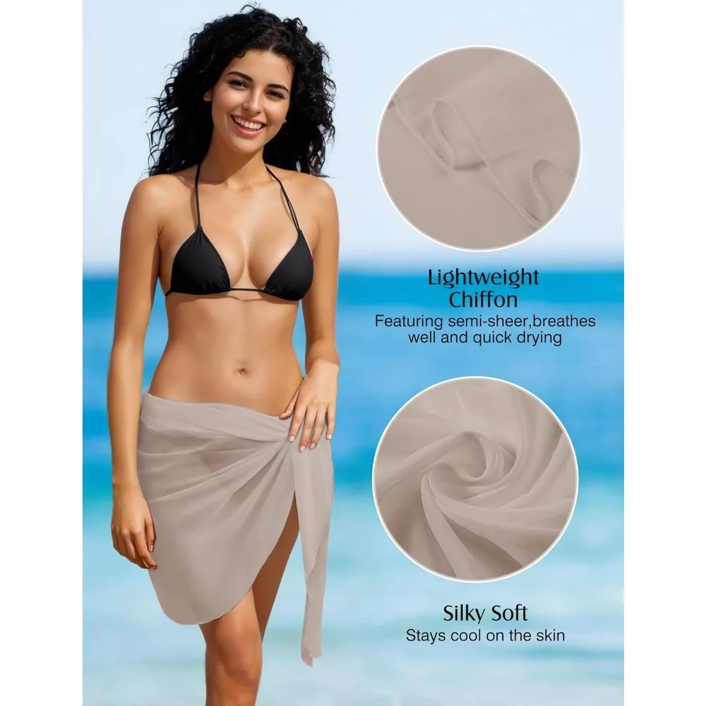 Sarong Wraps for Women, Beach Cover Ups for Women, Chiffon Sarong Swimsuit Coverup for Pool, Summer Wear