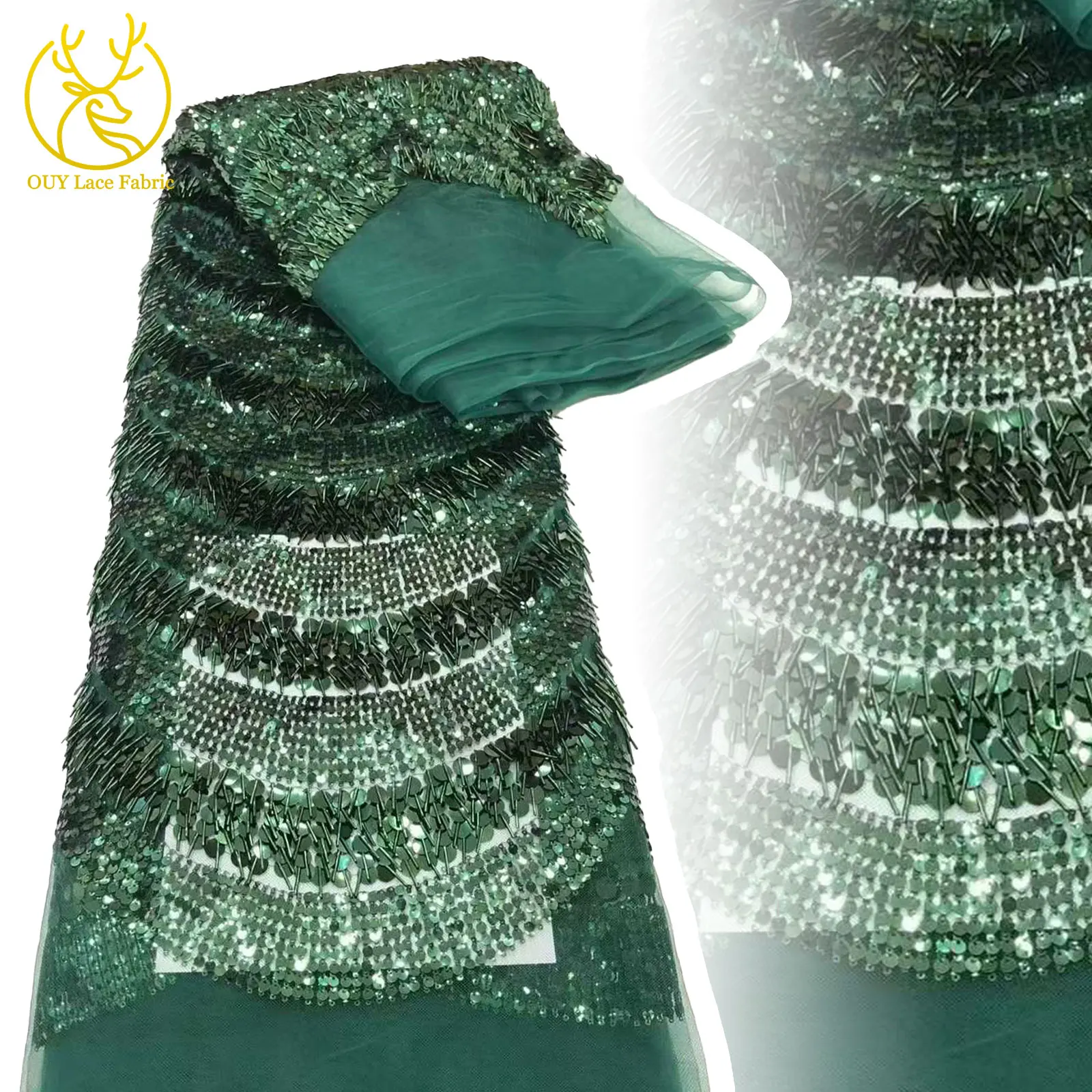 

Newest African 3D Glitter Sequin Lace Fabric 2025 Luxury Nigerian French Mesh Sequin Fabric for Bridal Wedding Party Dresses