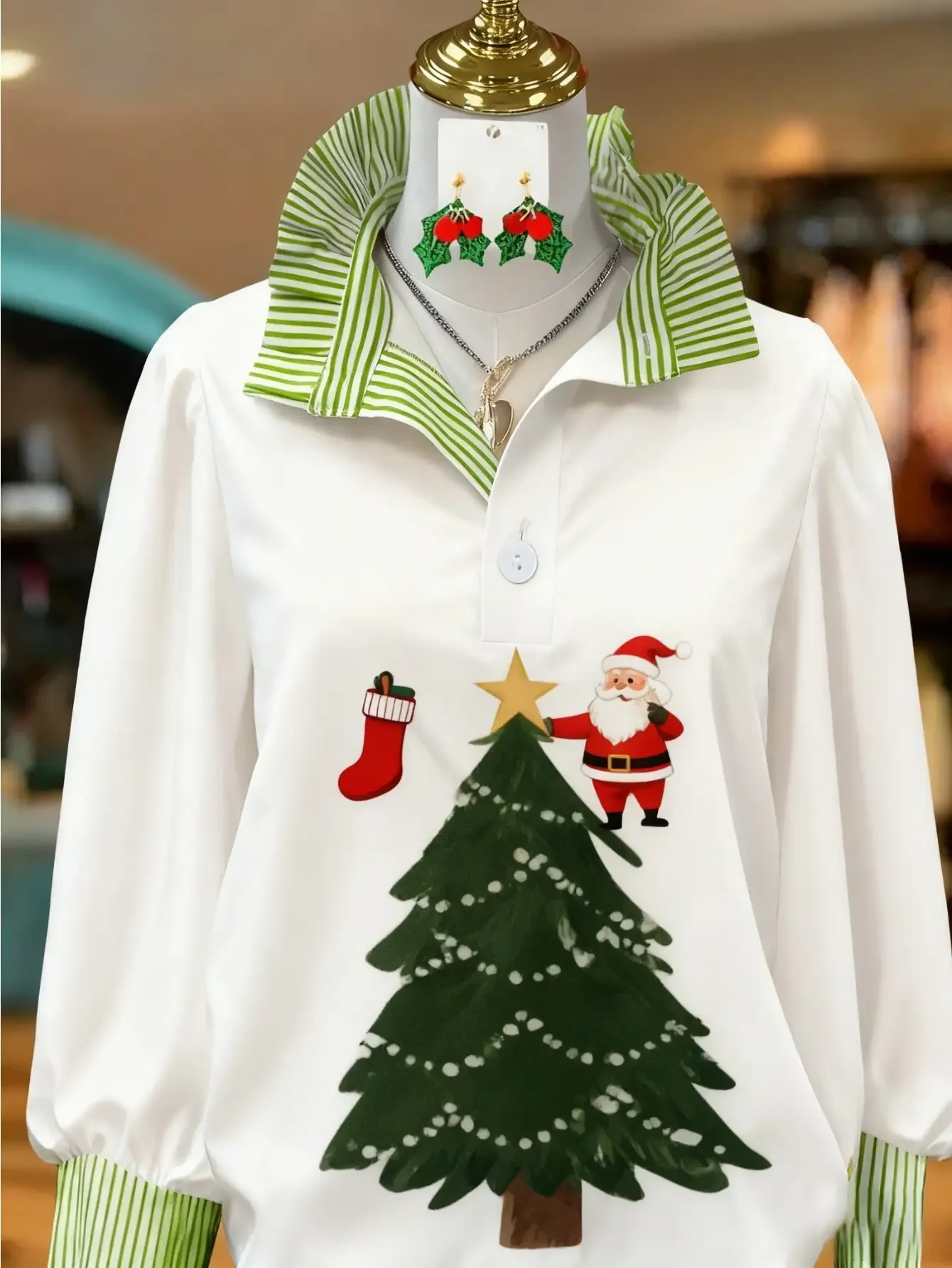 Ladies' elegant long sleeved shirt with stand up collar, Leisure elegance, combined with a sense of vitality