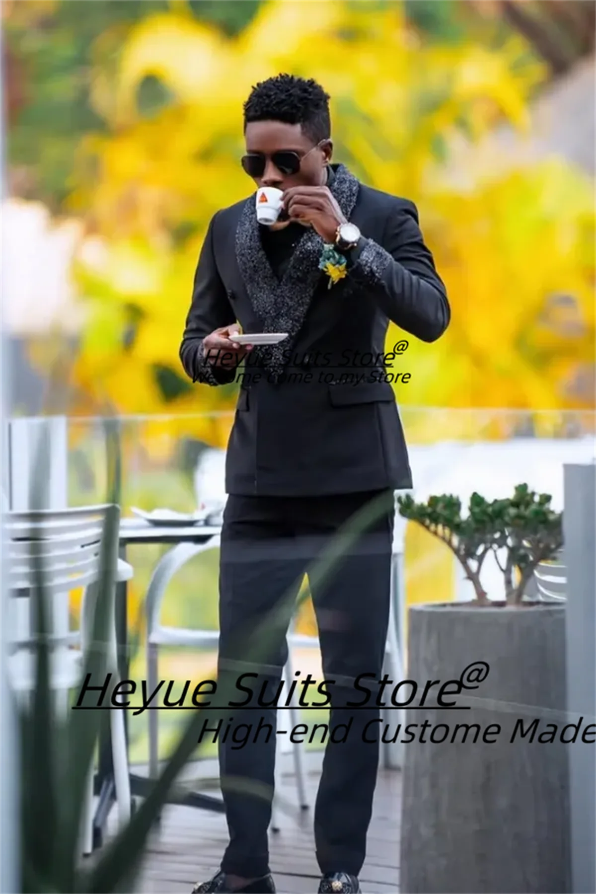 

Sequins Shawl Lapel Groom Wedding Tuxedos Slim Fit Double Breasted Men Suits Customized 2Pcs Sets Male Party Blazers Ropa Hombre