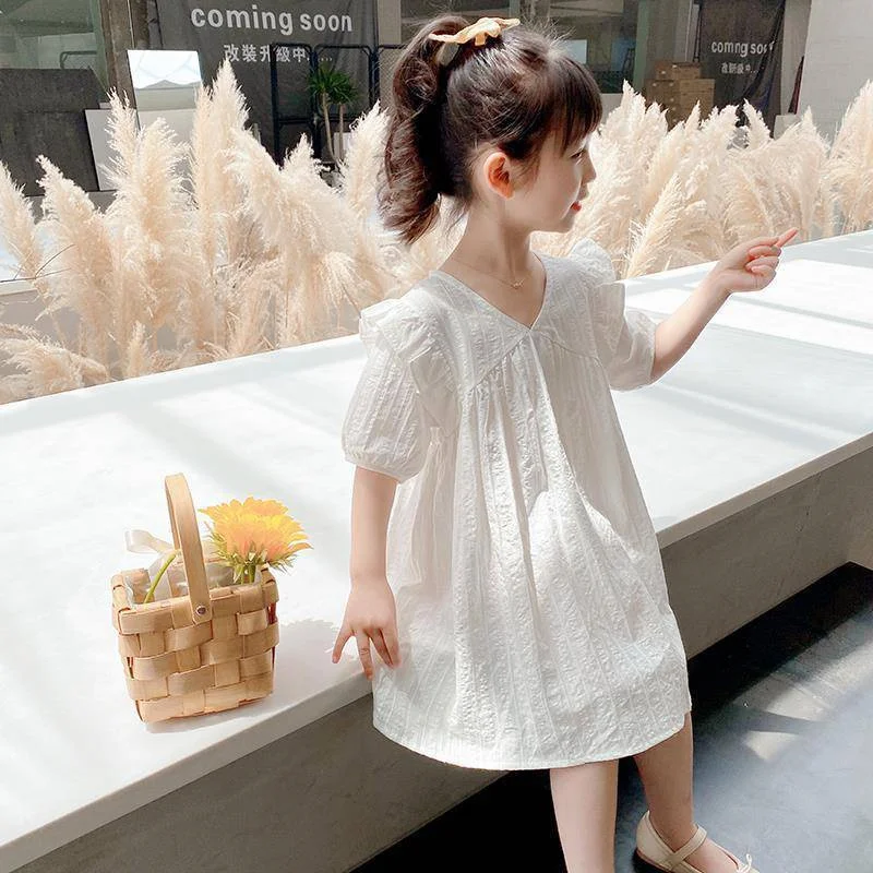 

Girl Dress Kids Party Birthday Evening Gown Cotton 2024 White Spring Autumn Teenagers School Beach Flower Girl Dress Children Cl