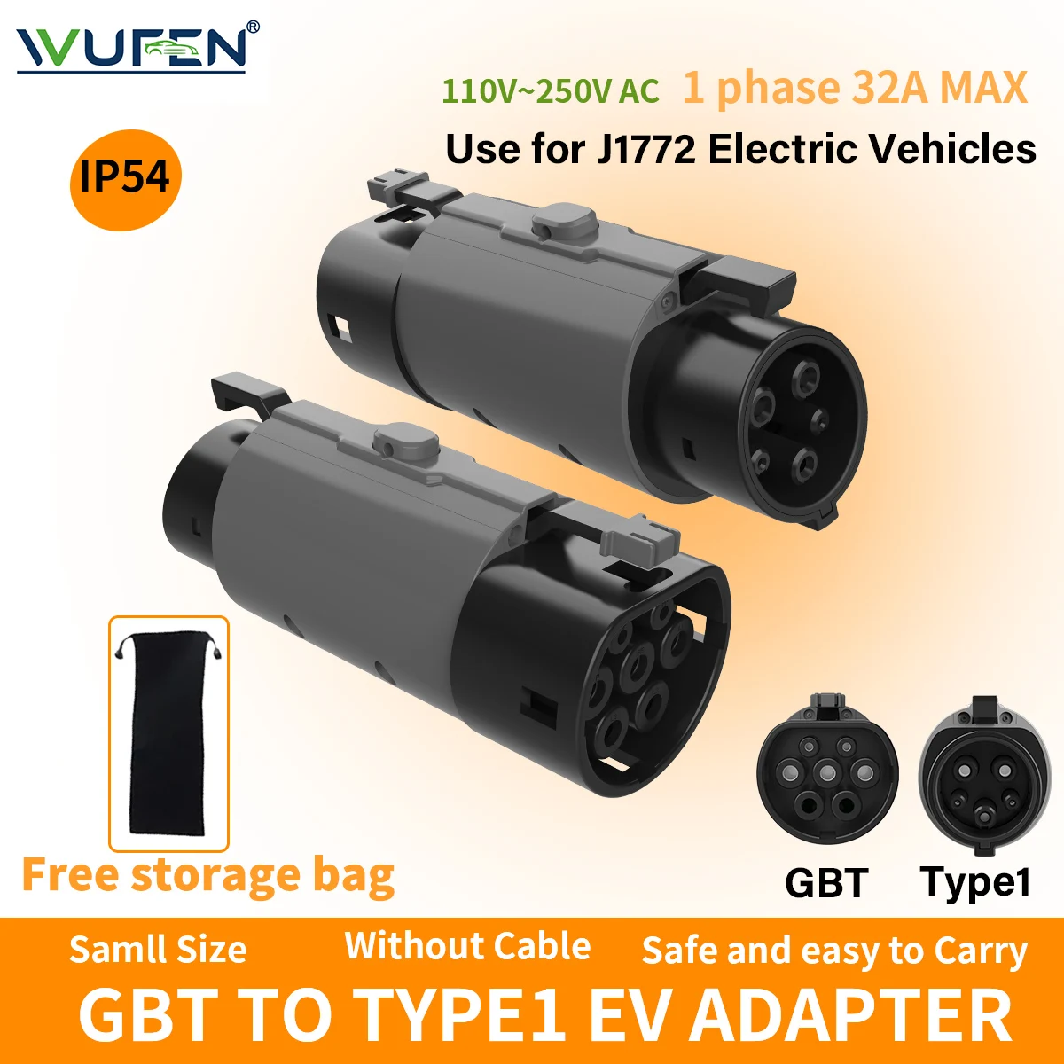 

WUFEN 32A 7kW GB/T на J1772 EV адаптер с гнездовой вилкой преобразователь J1772 электромобили GBT на Type1 аксессуар для зарядки для автомобиля США/KR