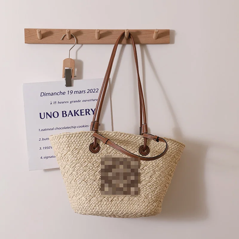 Luo Family One Shoulder Handheld Straw Woven Bag Large Capacity Simple Woven Bag Women's Versatile Beach Bag Vine Woven Bag