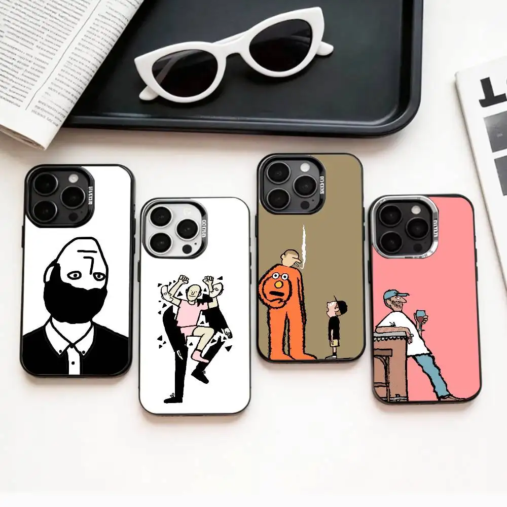 

Jean J-Jullien M-Minimalist Art Phone Case For iPhone17,16,15,14,13,12,11 Plus,Pro Max Colored Silver Plated Inside Cover