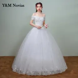 Off Should White Wedding Dress 2025 New Korean Style Lace Appliques vestidos de noiva Boat Neck Bridal Dress Custom pluse size