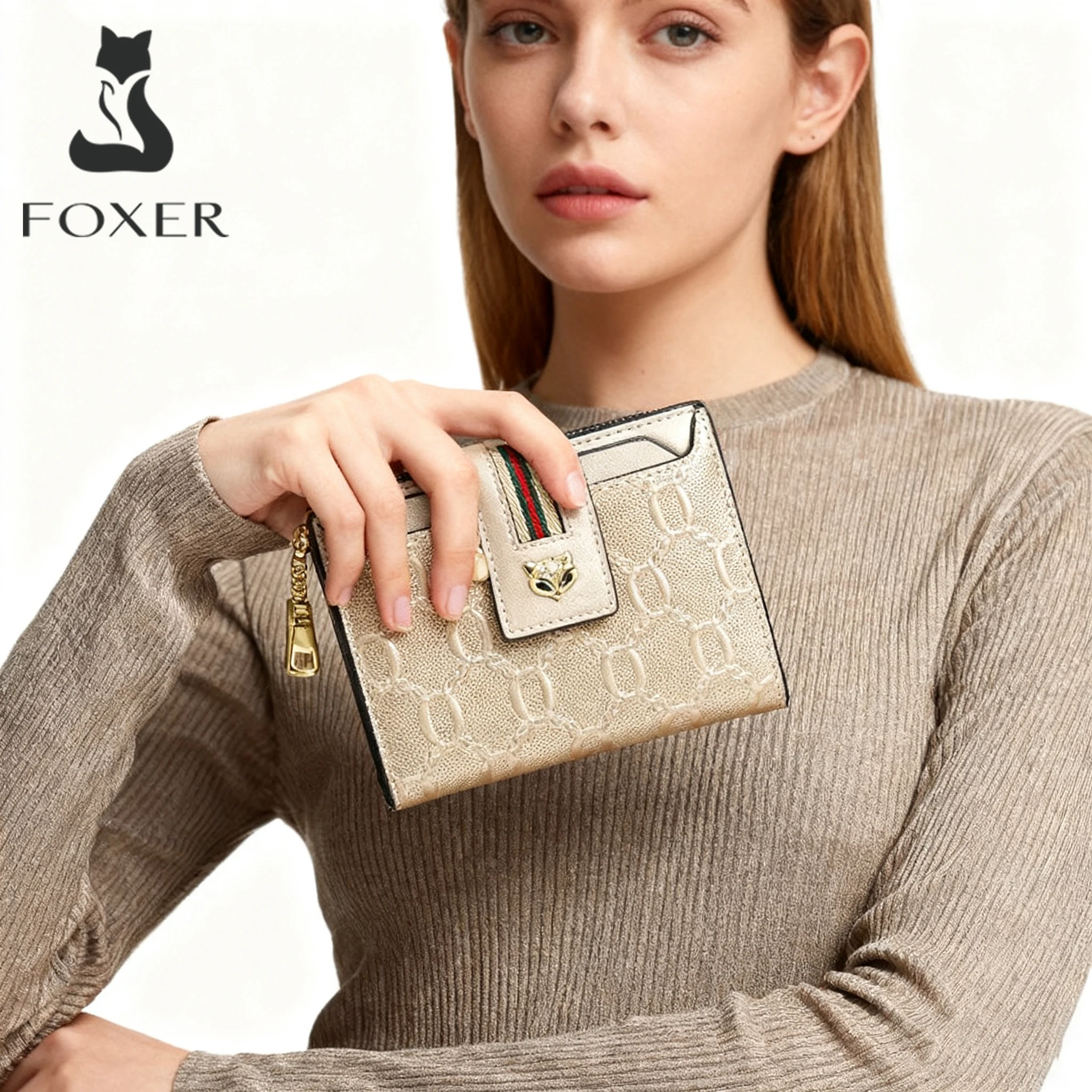

Кошелек женский FOXER из спилковой кожи, короткий, модный, 2026 года, клатч для карт, водонепроницаемый, с множеством отделений для карт, на молнии, для монет