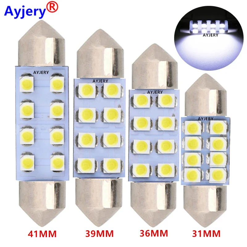 10 PCS 36mm 41mm C5W 1210 3528 6/8 SMD 8 LED Automotive Parking Light Interior Lamps 12V DC Dome Light White