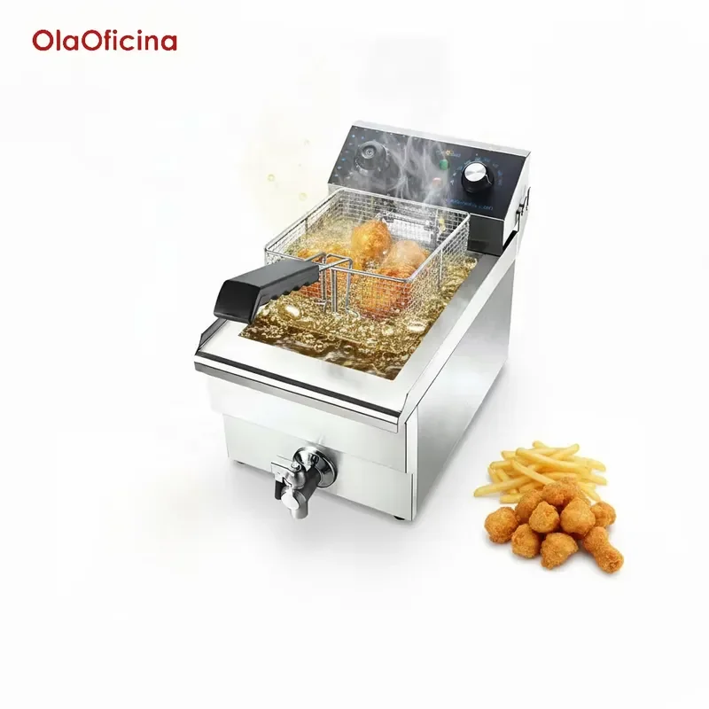 10L Single Tank Electric Deep Fryer 3200W 220V Adjustable Thermostat Commercial Kitchen Equipment for Small Cafe Restaurant