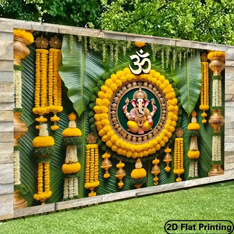 2D-Flachbanner, 1-teiliger indischer Blumenhintergrundstoff, verwendet für Hochzeiten, Geburtstage, Weihnachten, keine Strom erforderlich – zs