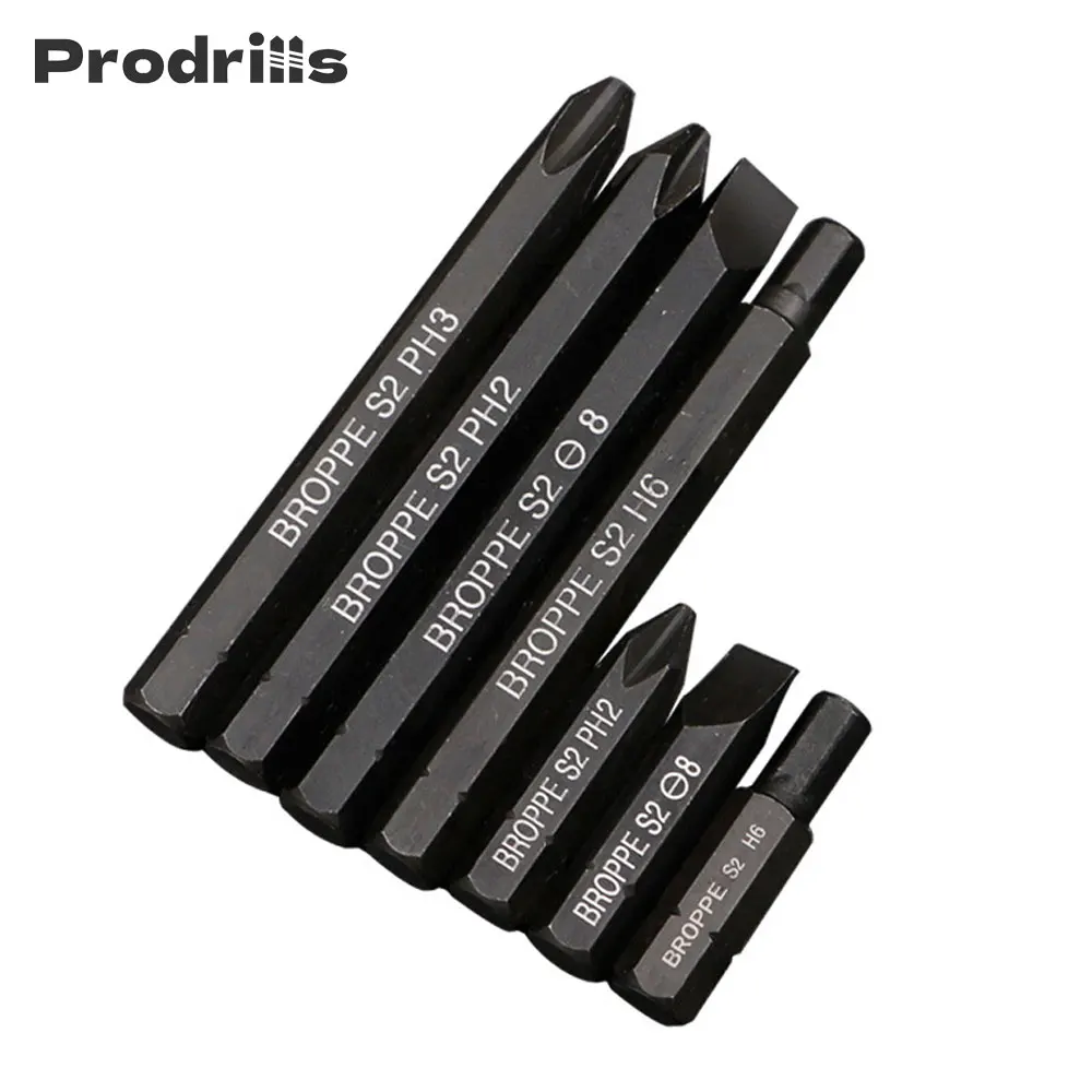 Prodrills Impact Screwdriver Bit Set Strong Magnetic Hex Phillips Slotted Head 8mm Hexagon Shank S2 Alloy Steel 36/80mm