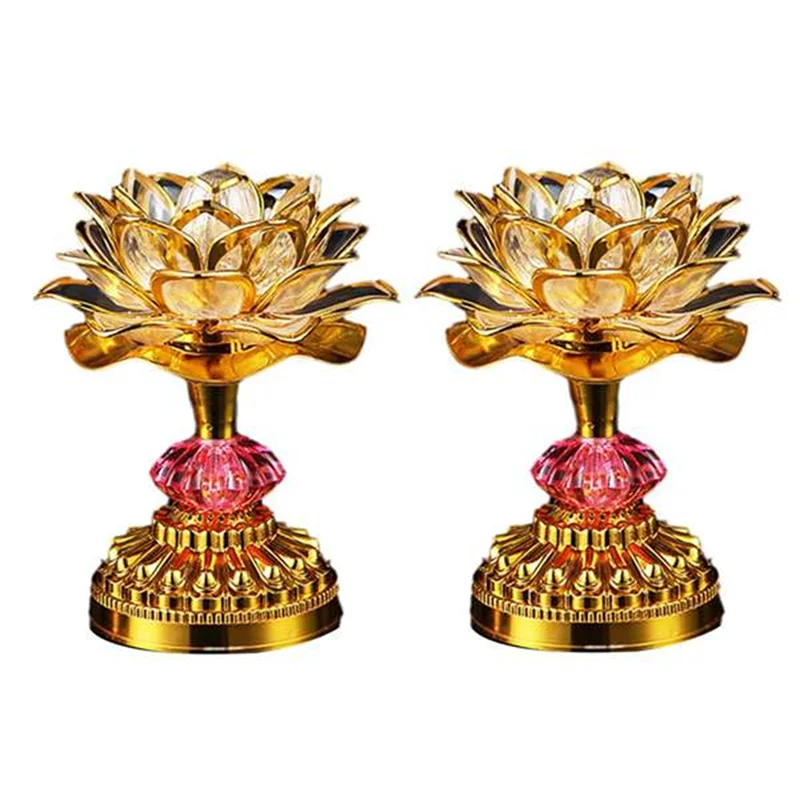 HHTL 2Pcs LED Lotus Buddhist Lights Buddha Lotus Lamps Plug In Or Battery-Operated Buddhist Lamp EU Plug B