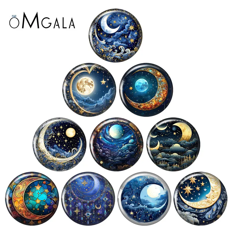 Watercolor Clipart Magical Moon 10pcs 12mm/18mm/20mm/25mm Round photo glass cabochon demo flat back Making findings