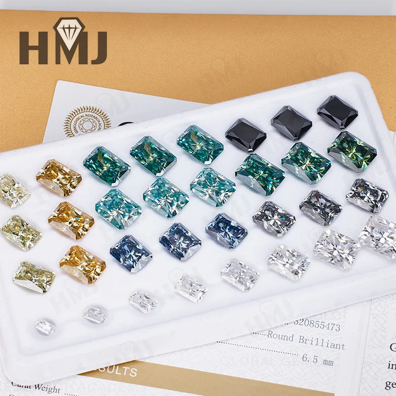 Moissanite Loose Stone Radiant Cut Green Champagne Color with Certificate DIY Ring Necklace Earrings Main Materials Wholesale
