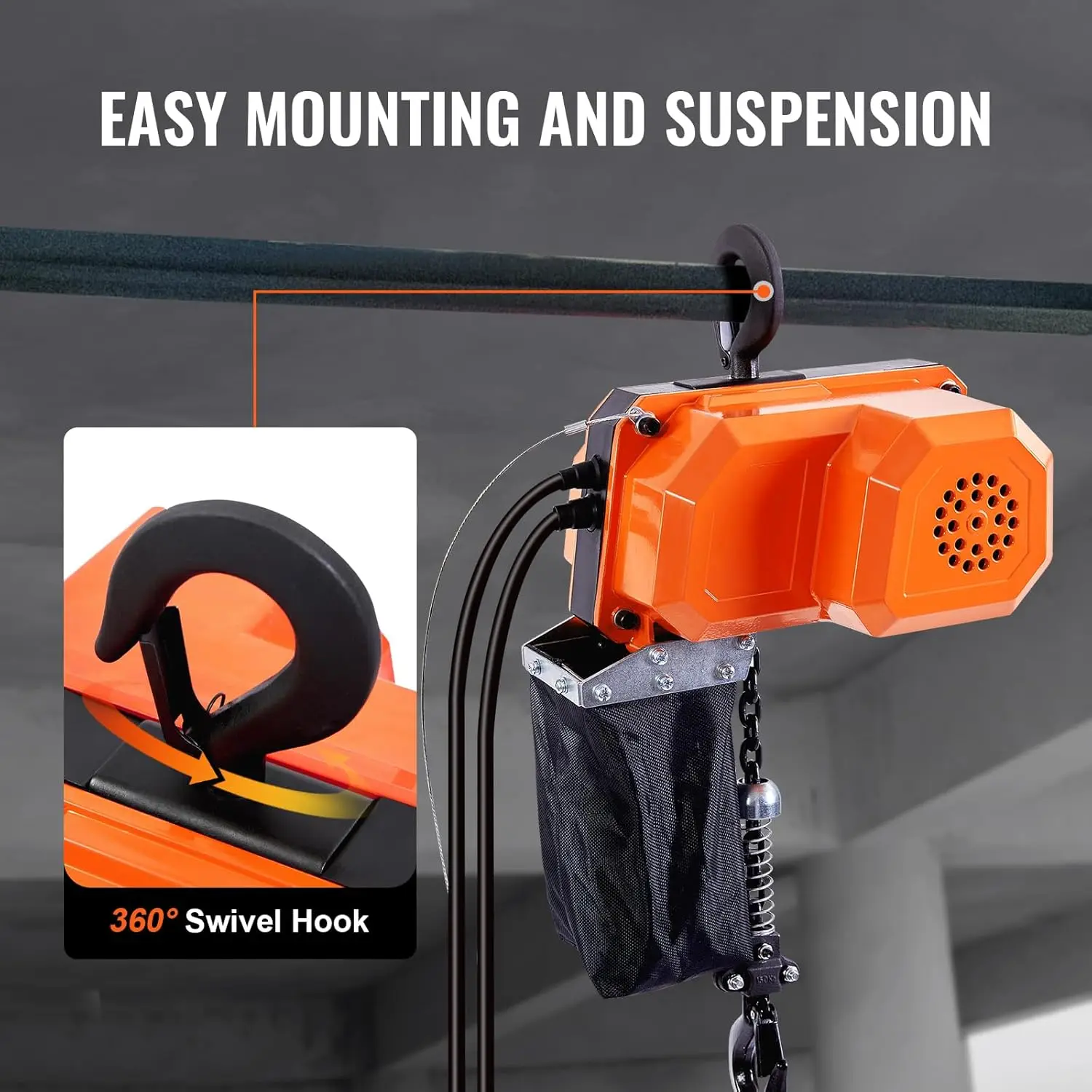 Electric Chain Hoist, 330 lbs Load Capacity, 10 ft Lifting Height, 10 ft/min Speed, 120V, Single Phase Overhead Crane&G80 Chain.