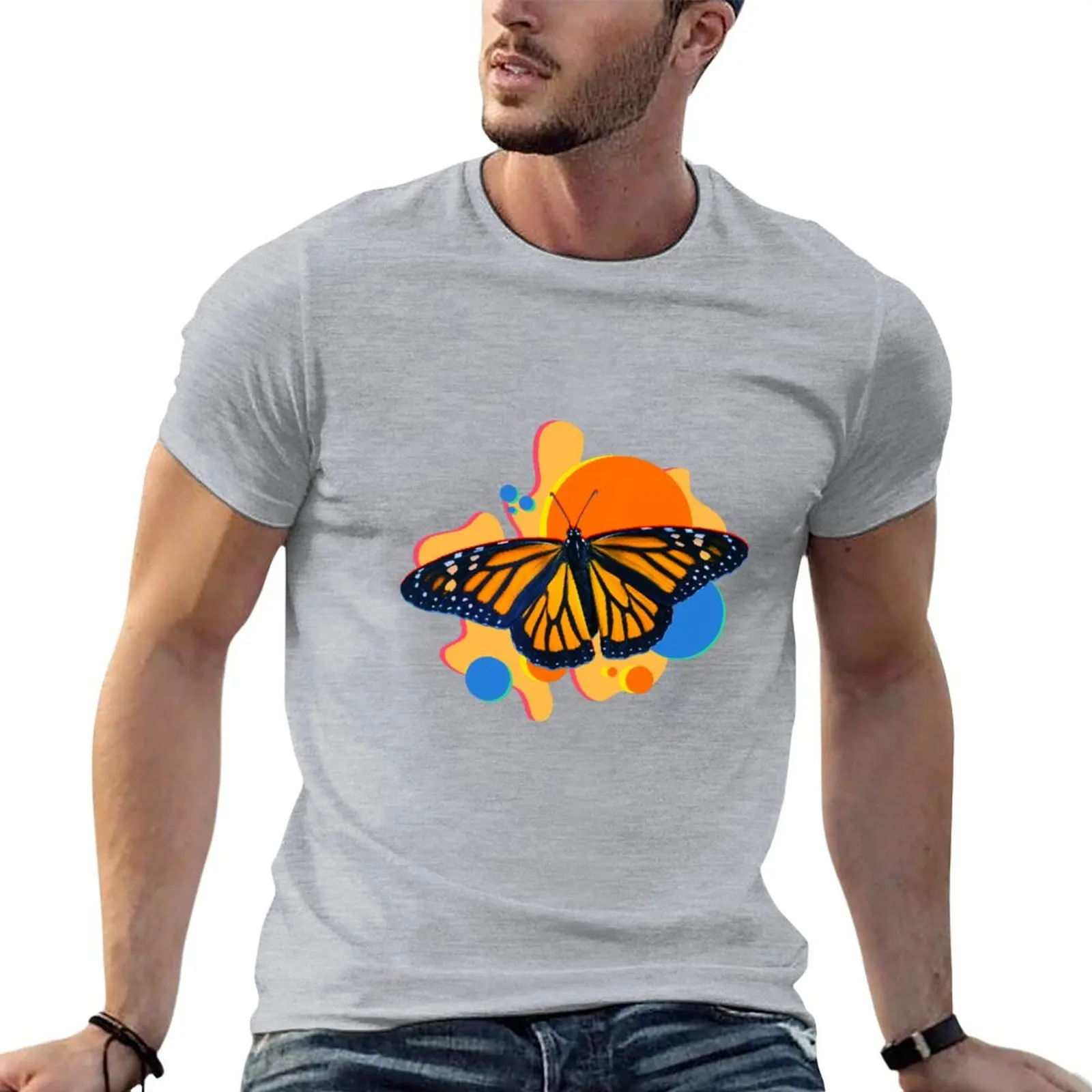 

Colorful Monarch Butterfly T-shirt korean fashion vintage clothes tops mens clothing