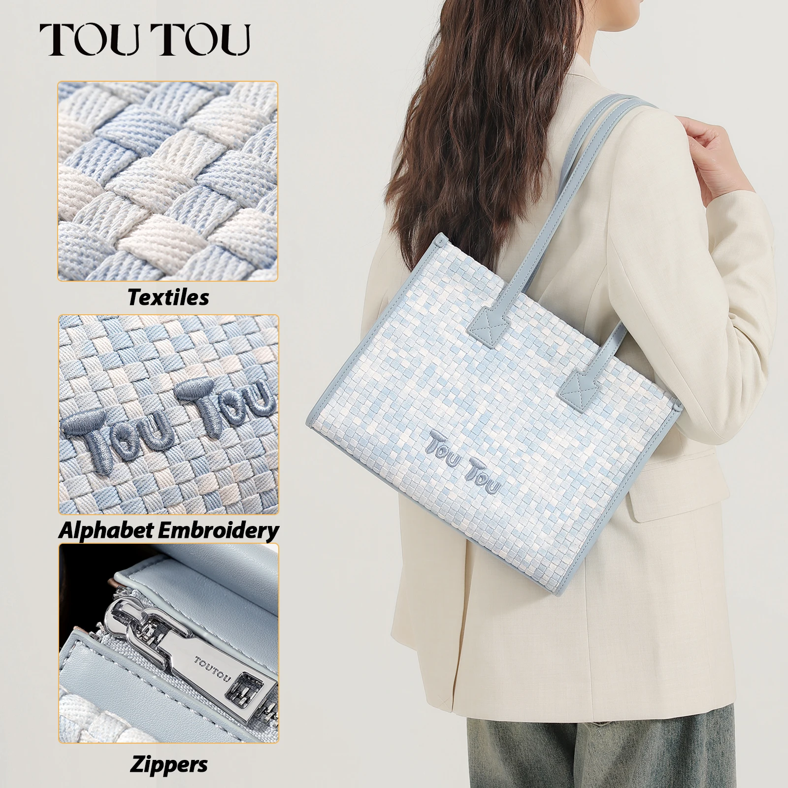 

TOUTOU2024 Women Tote Bag New Large Capacity Gradient Weaving Handbag Commuter Handheld Underarm Bag Practical Versatile Big Bag