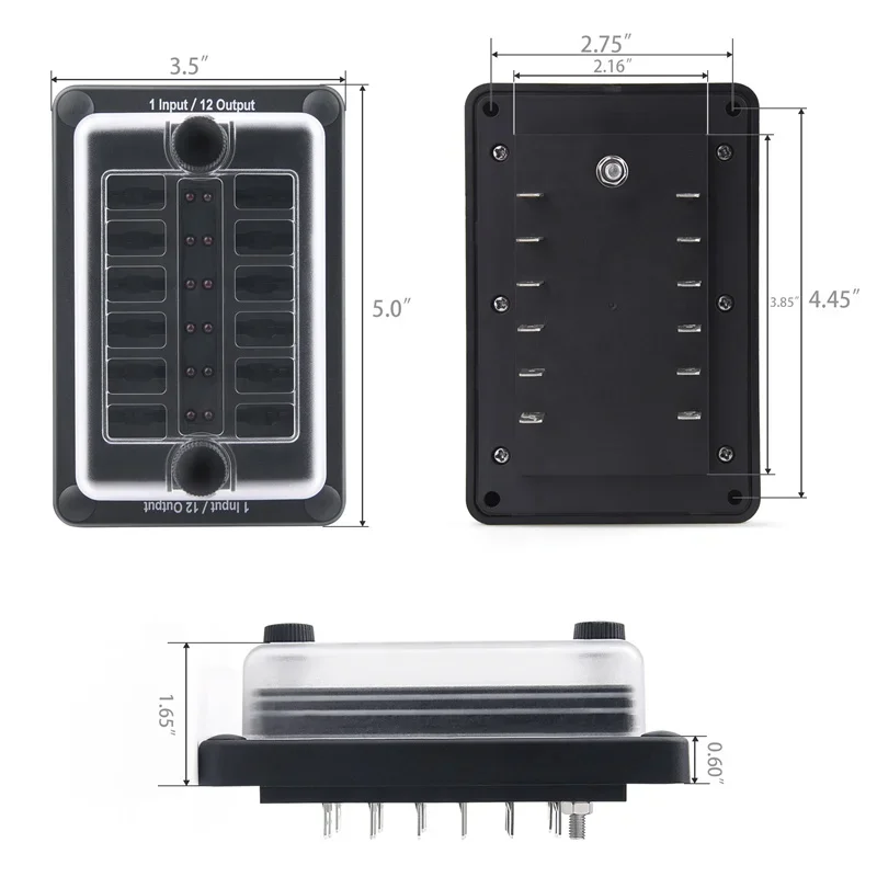 MICTUNING Waterproof Fuse Box 1 Inputs and 12 Outputs 12 Way Blade Fuse Block Holder with Plastic Cover Protection Cover Sticker