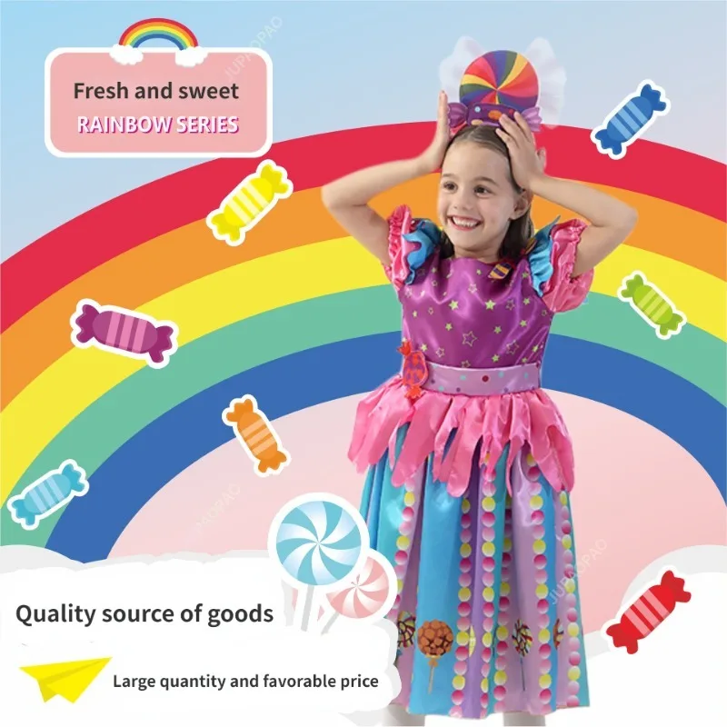 

Girl Candy Dress 2024 Children's Princess Party Role Play Costume New Year Girl Unicorn Tutu Dress Christmas Purim Clothing