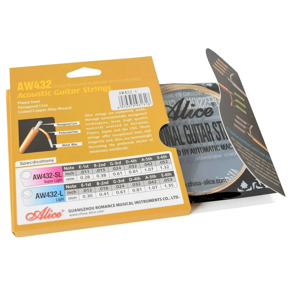 Alice AW432 1 Set Acoustic Guitar Strings 011-052, 012-053 Light,Super Light Copper Alloy Wound Anti-Rust Guitarra Parts