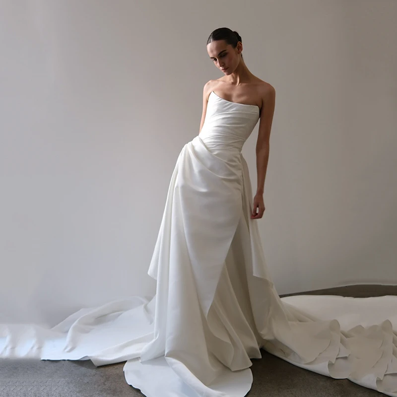 

Eightree White Mermaid Wedding Dresses Simple Strapless Sleeveless Corset Back Bridal Long Evening Wedding Prom Gowns Customized