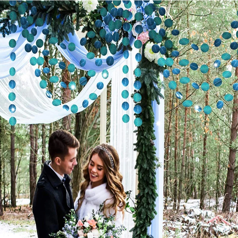 Teal Blue Forest Party Backdrop Decorations Emerald Paper Circle Garlands for Hanging Streamer Bridal Shower Bachelorette Decor