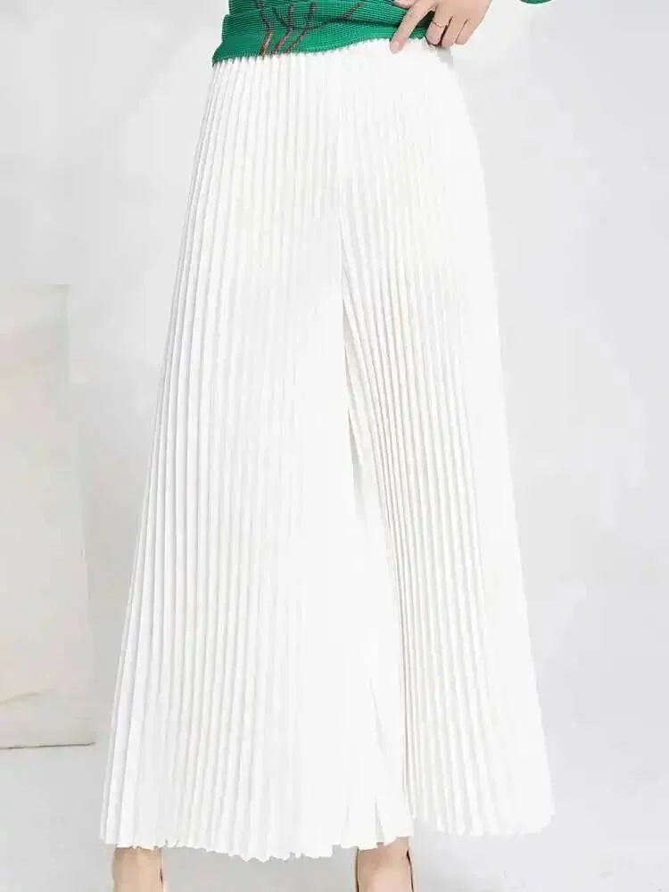 

Women Trend All-match Pleated Pant High Elastic Waist Wide Leg Solid Pants Loose Female Clothing 2025 Spring New FIVX