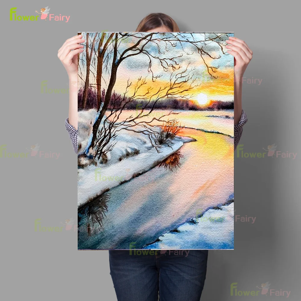 Snowscape Pine Creek Tree Scenery Landscape Poster Wall Art Canvas Painting Home Decor Wall Pictures For Living Room Unframed