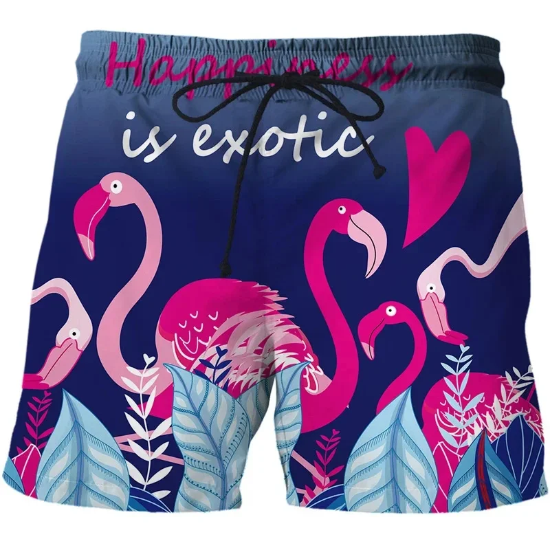 Zomer Harajuku Nieuwe 3d Schattige Dieren Flamingo 'S Bedrukt Strandshorts Kinderen Cool Streetwear Zwembroek Mannen Board Short Broek