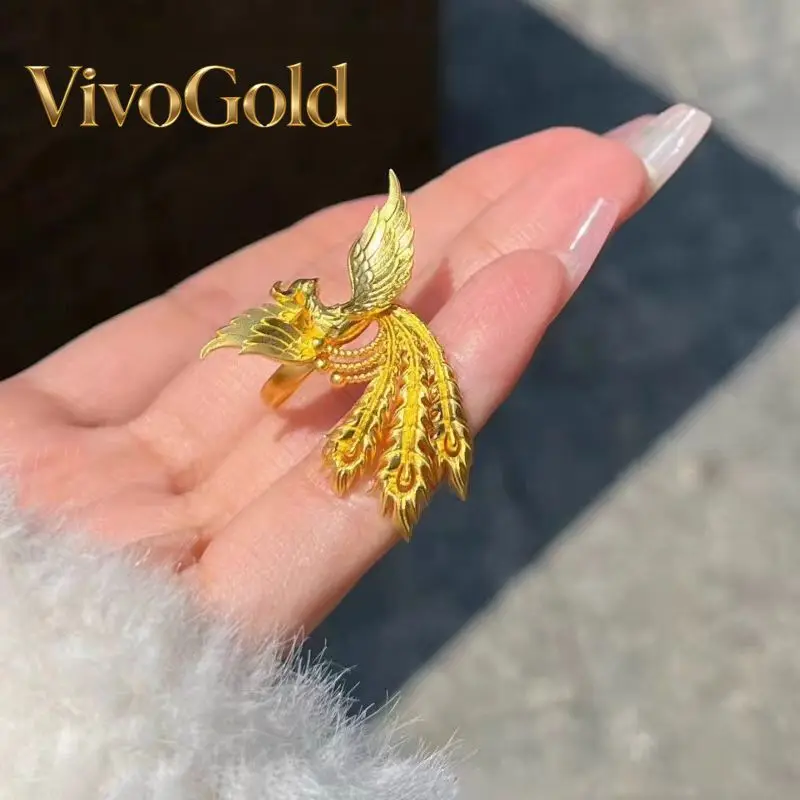 

VivoGoldWomen's 24K Gold (AU999) Hollow Phoenix Lace Ring | Openwork carved phoenix, micro-diamond glow with magnetic adjuster