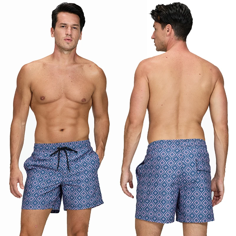 Daily Casual Geometric Diamond Print Beach Shorts Drawstring Quick Dry Lightweight Elastic Waist Summer Surf Board Swim Shorts