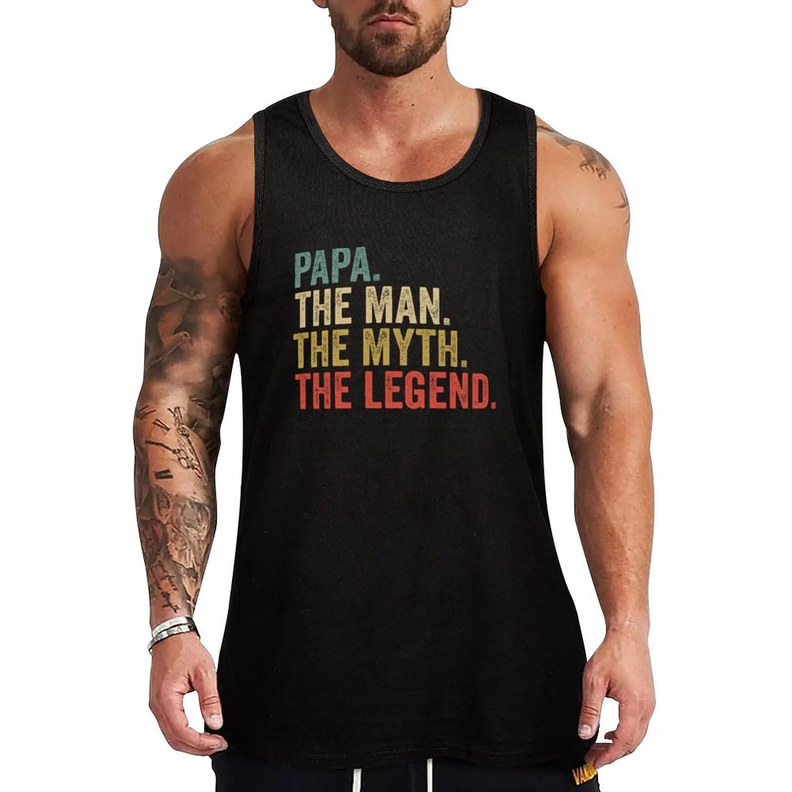 papa the man the myth the legend retro fathers day Tank Top Quick Dry Running Tank Top Sleeveless Sports Shirt