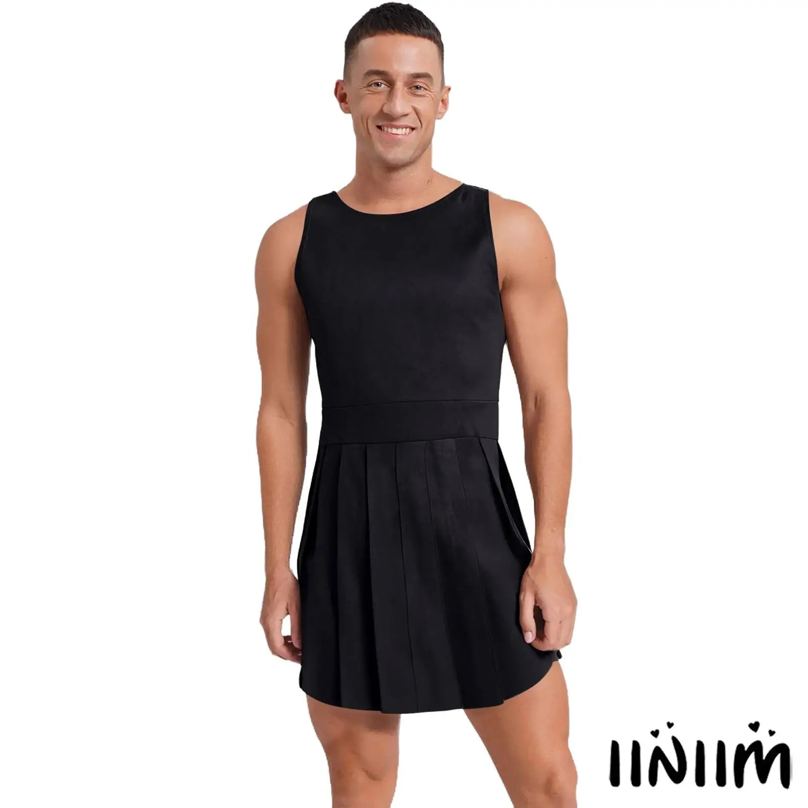 

Premium Roman Centurion Cosplay Costume Men Faux Suede Sleeveless Toga Curved Hem Back Invisible Zipper Spartan Gladiator Dress