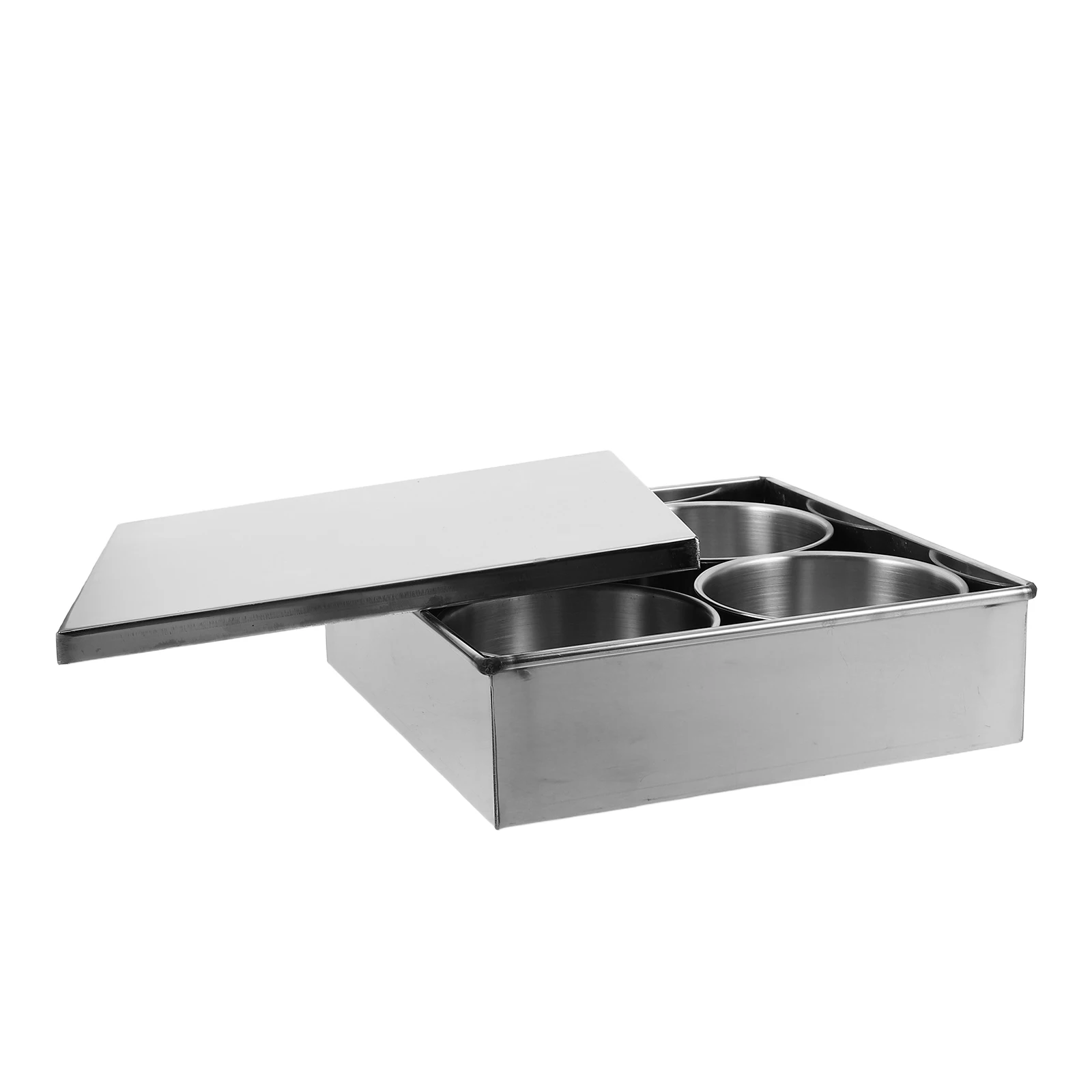 

Stainless Steel Spice Box 4 Compartment Seasoning Container Kitchen Sauce Holder Powder Bin Containers Storage Solutions