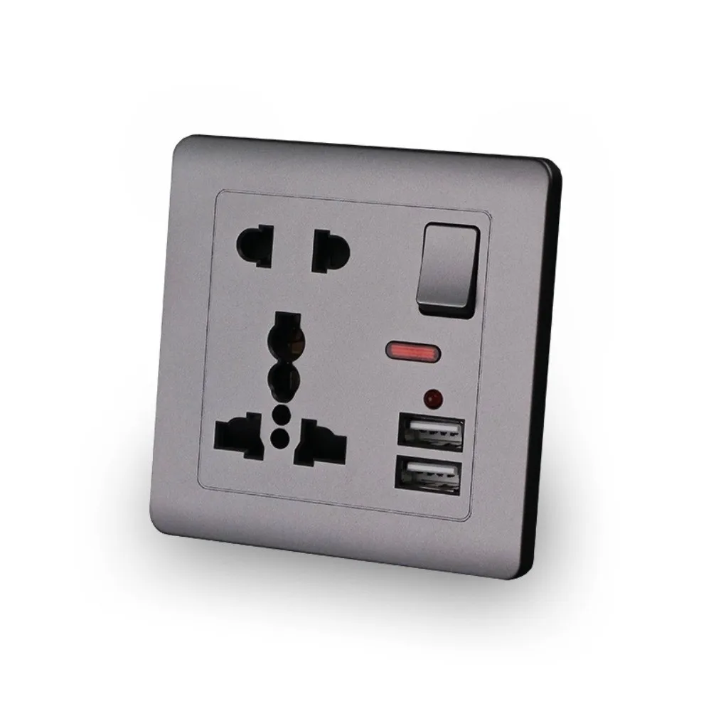 Black Universal International Wall 13A Standard Global Power Switch 5-pin Electrical USB Panel Office