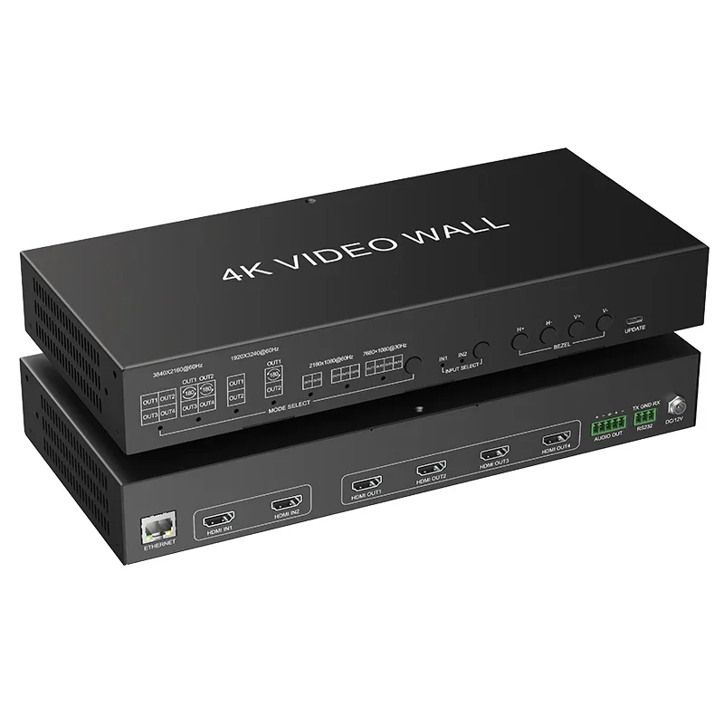 

Factory video wall controller 2x2 4k input hdmi Output self-adaptive L/R audio output IP/RS232 Control video wall controller