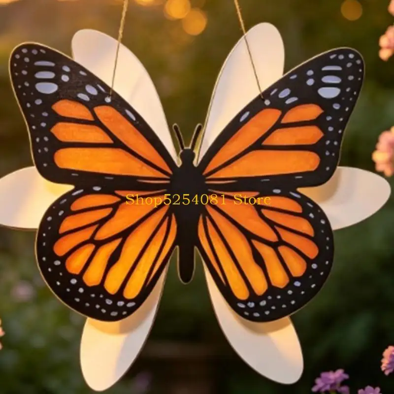 AXYC Outdoor Butterfly Yard Decoration with Wooden Front Panel, Wind Moved Rear and Top Cords for Branch Fence Porch or Balcony