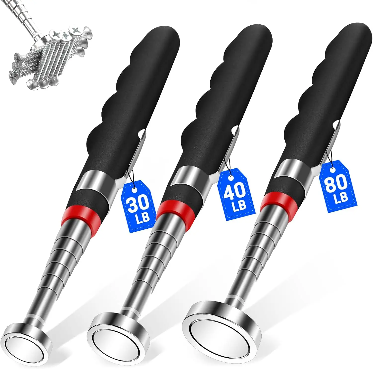 

3PCS Telescoping Magnetic Pick Up Tool Extendable up to 31", 30lb 40lb 80lb Telescopic Magnet Stick with Extra Strong Magnet for Men, Husband, Birthday, Father's Day, Christmas