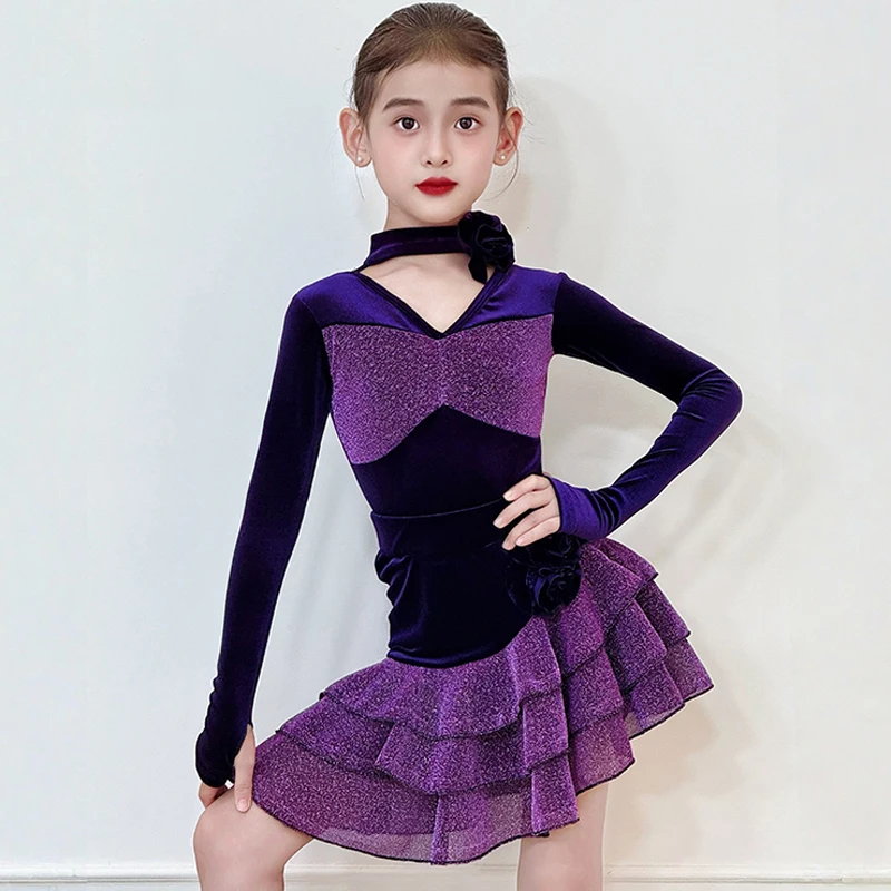 فستان رقص السالسا اللاتينية للفتيات فستان ممارسة اللاتينية للأطفال فستان قاعة الرقص القياسي زي الرقص للفتيات تنورة رقص #5