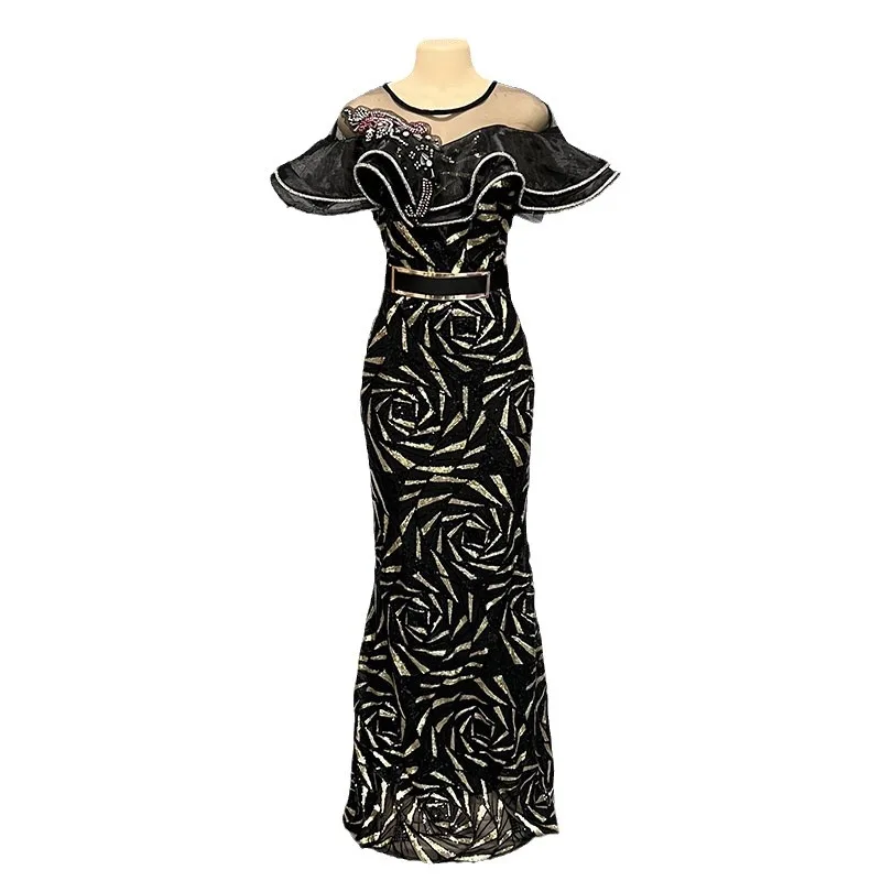 Robe de soirée en queue de poisson à paillettes en forme de rose, jupe longue, vêtements luxueux pour femmes