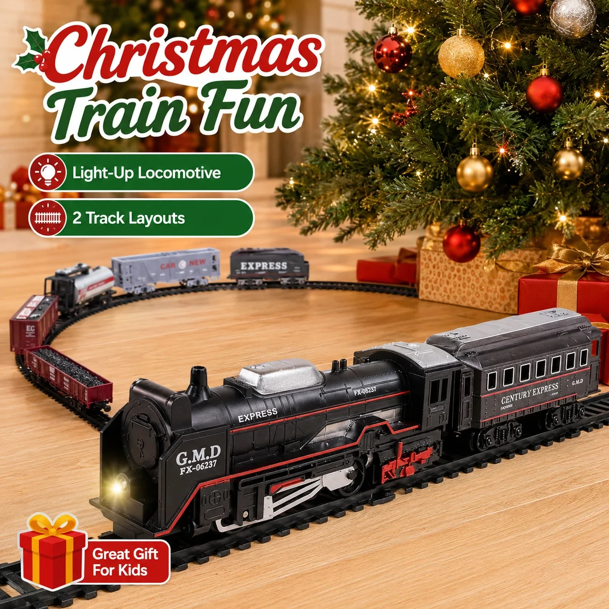 Vintage Steam Locomotive Electric Train Set Realistic Lights Sounds Classic Railway Interactive Toy Gift for Kids Boys Girls