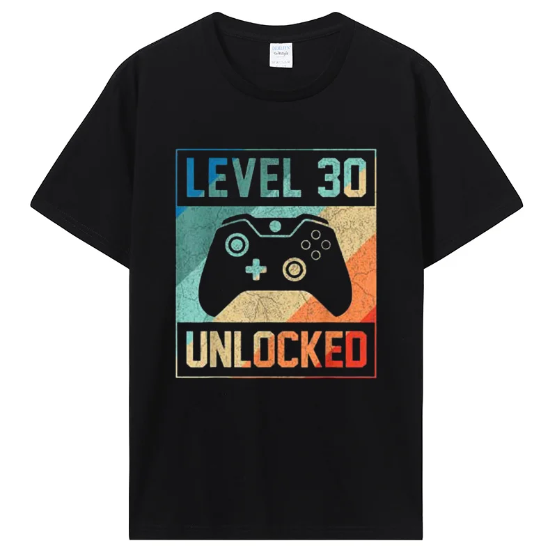 Level 30 Unlocked Shirt Funny Video Gamer Birthday Gift T-Shirt Casual Tee Casual Tops Men Clothing Cotton Graphic Tshirt