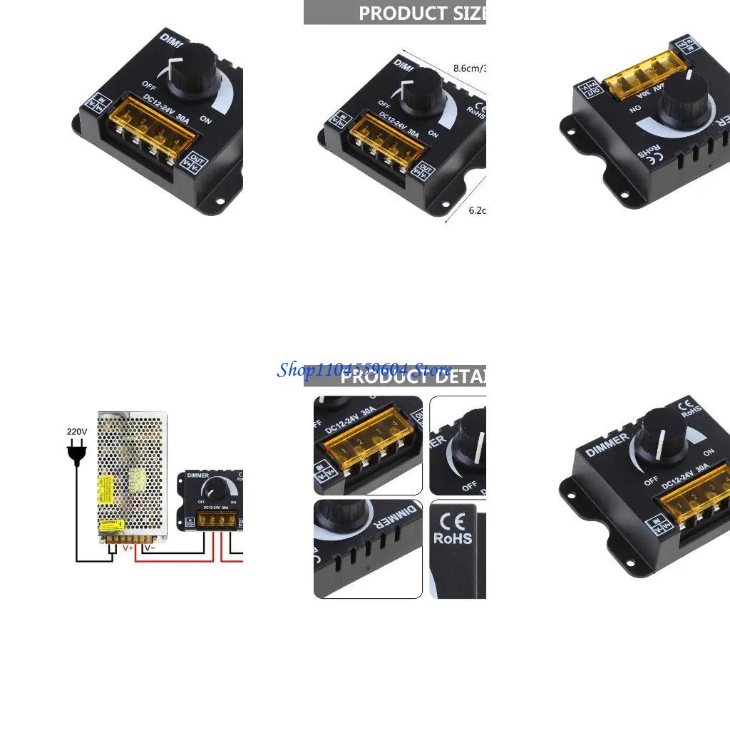 

12QM PWM Dimming Controller for Dimmer 12V 24V 30A LED Light Strip Dimmer Switch