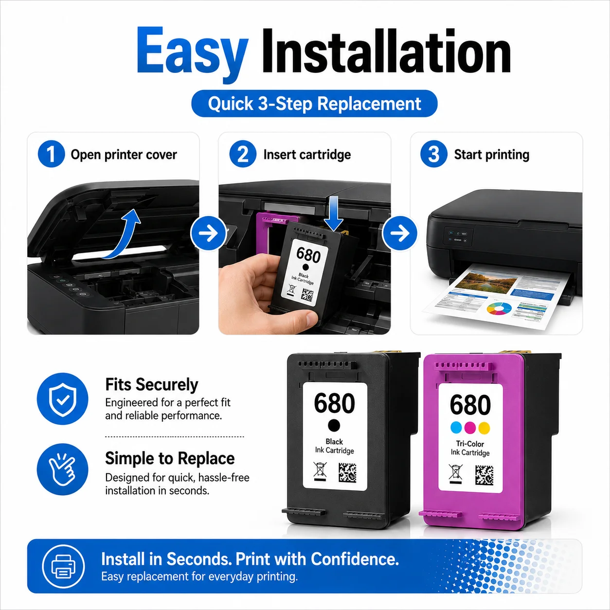 680 Compatible Ink Cartridge Black & Tri-Color for HP DeskJet 1115 2135 2675 3635 3775 3835 4535 4678 5075 5275