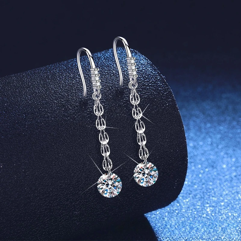 S925 Silver White Gold Plated 4CT D Color Moissanite Phoenix Tail Fringe Starry Sky Stud Earrings for Women, Exquisite Jewelry.