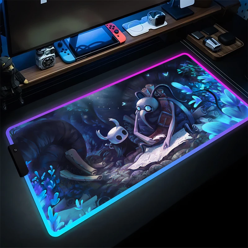 

LED Mouse Pad Gamer Notebook Games Mausepad Keyboard Pad Hollow Knight Mousepad RGB Luminous Mouse Mat Kawaii Gaming Desktop Mat