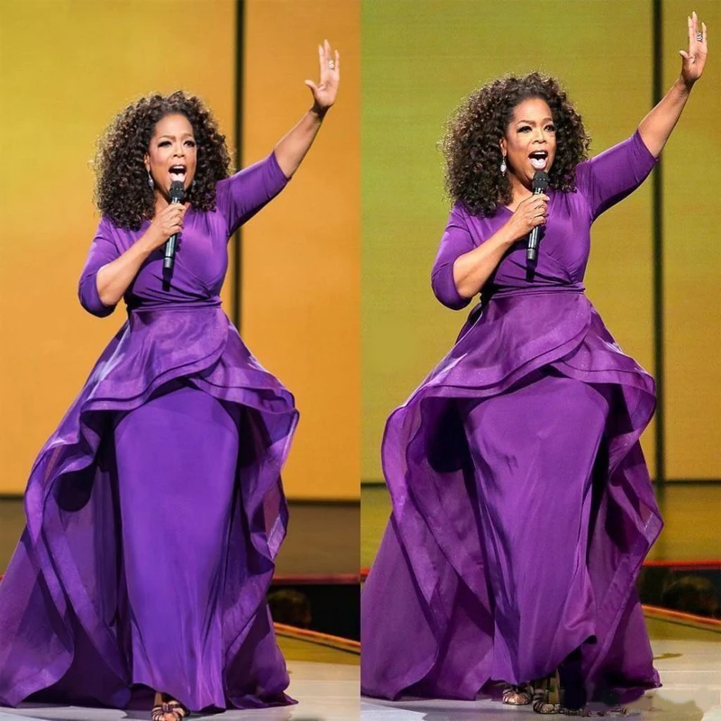 

Oprah Winfrey Mother Evening Dresses Sheath Celebrity Gowns Middle East Dubai Arabic Style Purple Evening Party Dress Plus Size