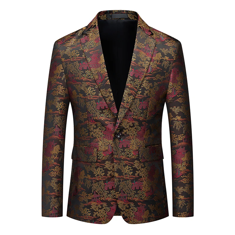 High-End Gentleman Blazers For Men Jacquard Slim Fit Easy Care Autumn Top Quality Soft Comfortable Vintage Suits Terno Masculino