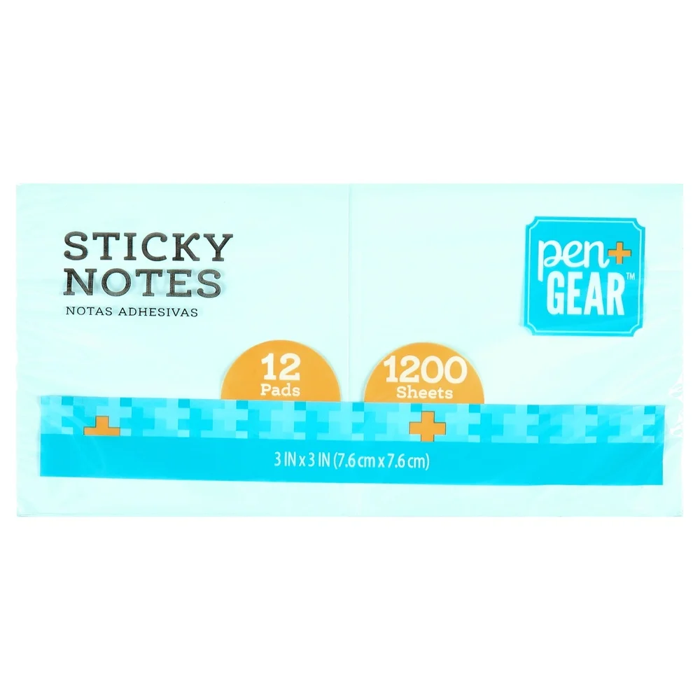 12パッド パステルカラー 付箋 3x3インチ 1200枚入り 粘着式 再剥離可能 メモ帳 家庭 オフィス 学校用品