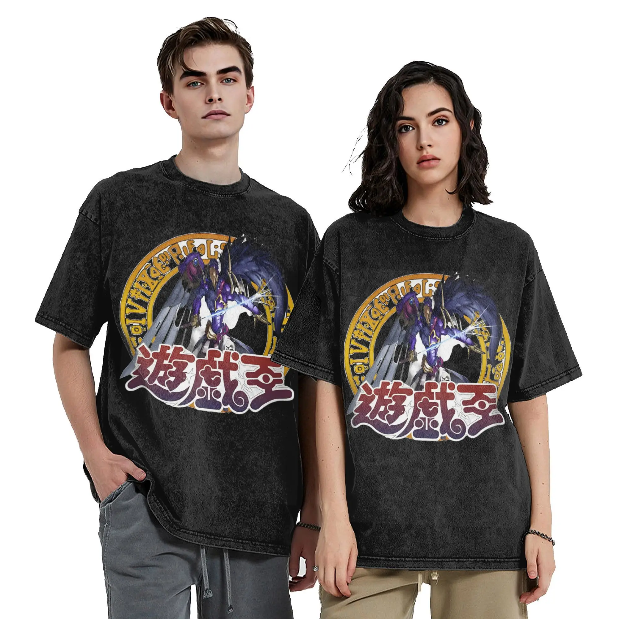 Yu gi oh assalto blackwing rakari chuveiro de chuva vintage lavado t camisas 100% algodão roupas moda manga curta tripulação pescoço camiseta